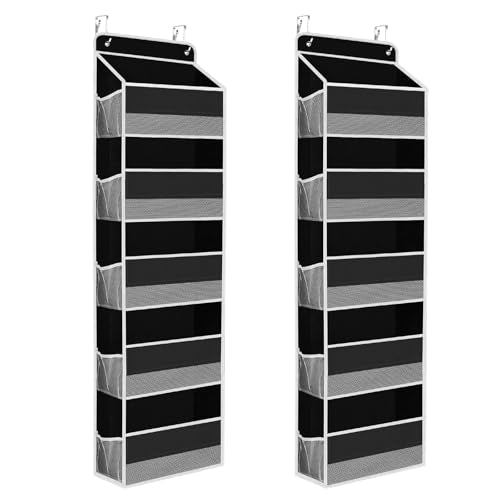 SpaceHacks 2 Pack Over The Door Organizer, Hanging Storage Organizer with Clear Window, 40lb Ultra Sturdy Large Capacity Room Organizer for Pantry Laundry Bathroom Nursery Closet (Black) - color: Black, size: 2 Pack 5-Tier