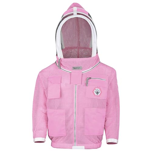 Beekeeping Jacket with Veil 3-Layer Ultra Ventilated Veil Fencing YKK Zippers Full Protection Suit Carrying Bag (BP-301-Pink)-3XL - color: Pink Fencing, size: 3X-Large