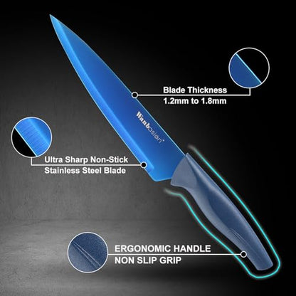 Wanbasion Blue Stainless Steel Knife Set, Sharp Kitchen Knife Set Professional, Kitchen Knife Set Dishwasher Safe with Covers for Cooking - color: Blue