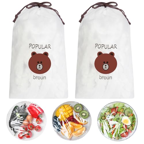 200 Pcs Fresh Keeping Bags, Reusable Elastic Food Storage Covers, Stretch Plastic Wrap Bowl Covers Preservation Bags, Elastic Storage Cover for Fruit Preservation and Food Storage