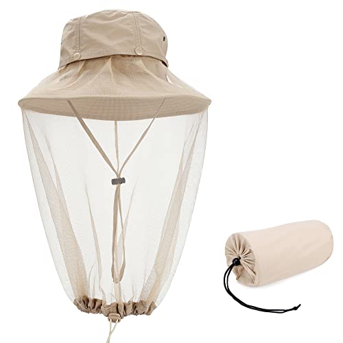 Mosquito Head Net Hat with Hidden Net Mesh for Outdoor Lover Hiking Fishing Beekeeping Gardening Men or Women (Khaki) - color: Khaki