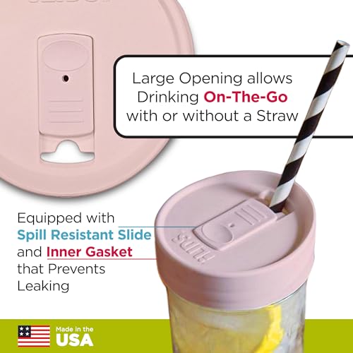 Wide-Mouth Mason Jar Drink Lid - USA Made, BPA-Free, Spill-Resistant for Coffee, Cold Brew & Iced Tea - Fits 3 3/8 in Ball & Kerr Wide Mouth - Pack of 2 - color: Pale Pink