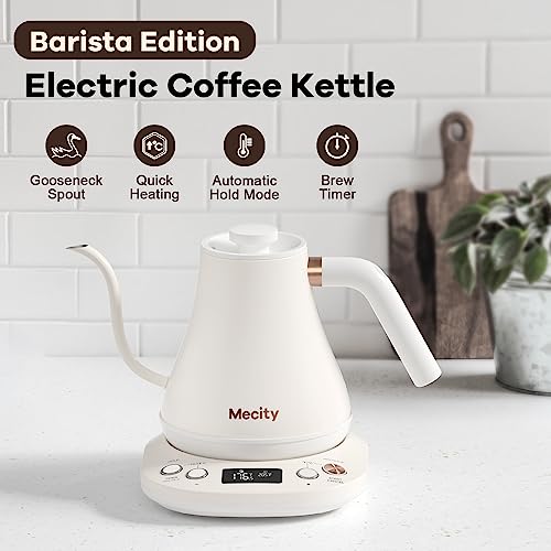 Mecity Electric Gooseneck Kettle With Keep Warm Function & LCD Display Automatic Shut Off Coffee Kettle Temperature Control Pour Over Kettle 1200 Watt, 0.8L, 120V, Off White - color: Milk White