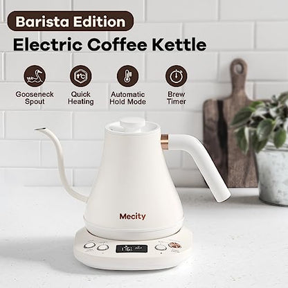 Mecity Electric Gooseneck Kettle With Keep Warm Function & LCD Display Automatic Shut Off Coffee Kettle Temperature Control Pour Over Kettle 1200 Watt, 0.8L, 120V, Off White - color: Milk White