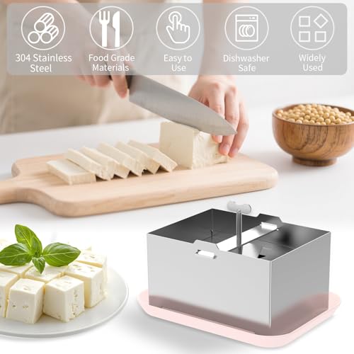 Tofu Press, SUS304 Paneer Maker with Presser Towel and Drip Tray, Fast Water Removal ，Stainless Steel Texture,Versatile for paneer and Chees e Press