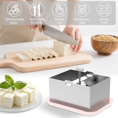 Tofu Press, SUS304 Paneer Maker with Presser Towel and Drip Tray, Fast Water Removal ，Stainless Steel Texture,Versatile for paneer and Chees e Press
