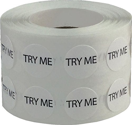 White Try Me Stickers, 1/2 Inch Round, 1000 Labels on a Roll - color: White
