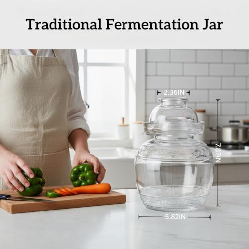 Fermentation Jar, 1.5 Liter Glass Pickle Jar with Water Seal Lid | Clear Glass, Food Grade, Fermentation Kit for Making Pickles Kimchi, Sauerkraut