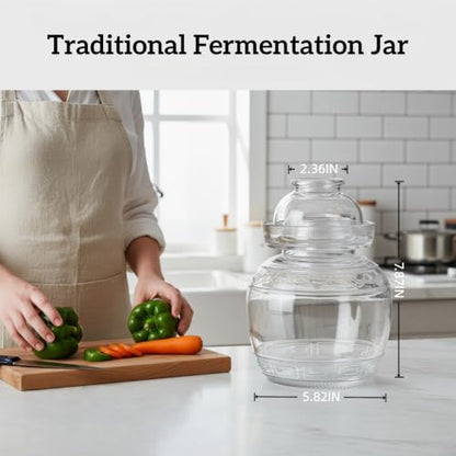 Fermentation Jar, 1.5 Liter Glass Pickle Jar with Water Seal Lid | Clear Glass, Food Grade, Fermentation Kit for Making Pickles Kimchi, Sauerkraut