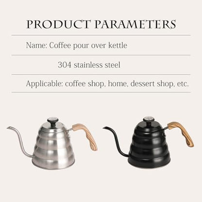 304 Stainless Steel Pouring Over Coffee Kettles with Thermometers and Wood Handle for Temperature Control Rustless Swanneck Coffeepot - color: Black