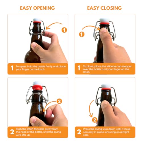 FastRack Swing Top Bottles | 33 oz – Pack of 12 | Amber Flip Top Glass Bottles for Home Brewing, Carbonated Drinks, Kombucha, Fermentation, Water | Food Grade – ECO Friendly