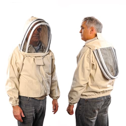 Bee Jacket with Veil - Natural Canvas Bee Suit Jacket with Elastic Waist & Cuffs, YKK Brass Zippers, 3 Utility Pockets. Removable Hood Interchangeable with Forest Beekeeping Suit. XL - size: X-Large