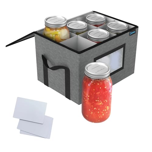 64 oz 1/2 Gallon jars Storage Containers, Sturdy Canning Jar Storage Containers Holds 6 64oz Ball Mason Jars, Foldable Canning Organizer, Stackable Home Storage Box with Lid & Label holder - size: Half Gallon