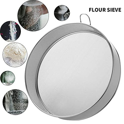 Flour Sieve, Sieve Fine Mesh Kitchen Home Stainless Steel With 80 Mesh Flour Sieve Durable Professional Round(Silver)