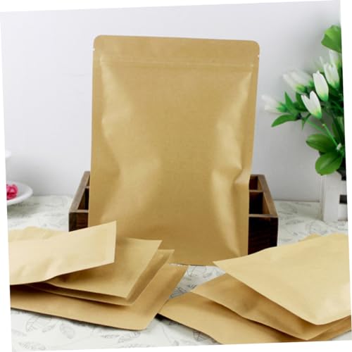 100pcs Kraft Paper Stand up Bag Self-sealing Food Storage for Cheese Shop Cafe Takeout Catering Retail Sealed