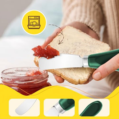 Butter Spreader Knife Set, 2-Pack Stainless Steel Cheese and Butter Knives with Ceramic Handle, Dishwasher Safe, for Soft & Hard Cheese, Jam, Cold Butter (dark green) - color: dark green