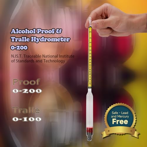 Alcohol Hydrometer Meter Test Kit 0-200 Proof & Tralle,with Glass Test Jar,Accurate Tester & Glass Cylinder for Proofing Distilled Spirits & Moonshine Alcoholmeter Testing Set,HDRELEODY