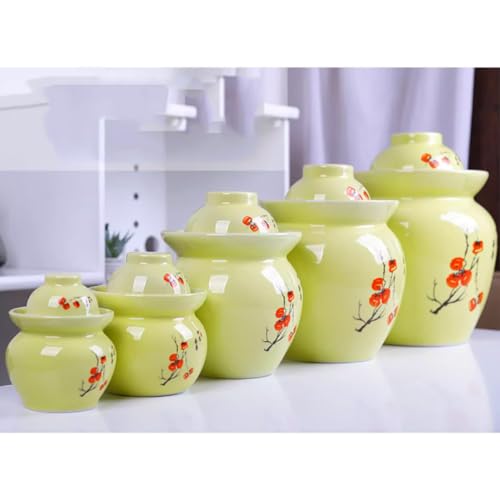 MRYBD Ceramic Pickle Jar With Water Seal,Kimchi Containers, Fermentation Jar, Fermentation Jars Ceramic Pots, Sealed Fermentation Jars With Lids, Sauerkraut Crock yellow-3.5L - color: yellow, size: 3.5L
