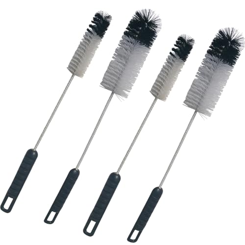 Bottle Brushes Thin Long Handle X 4, Utility Skinny Wire Cleaner Set Big Small, Bendable Flexible for Cleaning Narrow Neck Water, Beer, Wine, Baby Bottles, Pipes, Tubes, Hoses, and Flasks
