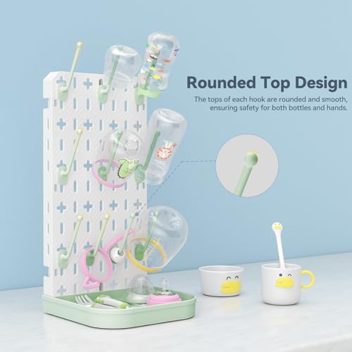 Baby Bottle Drying Rack Baby Bottle Holder Space Saving Bottle Dryer Rack Station Countertop Storage Organizer 12 Travel Bottle Drying Rack Vertical Breast Pump Part Plastic Bag Cup Dryer Tower Green - color: Green