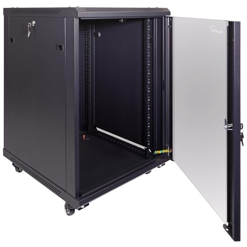NavePoint 15U Server Cabinet Wall Mount Rack Enclosure with Caster Wheels, 2 Fans, Locking Glass Door, Removable Side Panels – 15U Network Cabinet 23.6” Deep, 19” Server Rack for IT Equipment - size: 15U - 600mm Depth