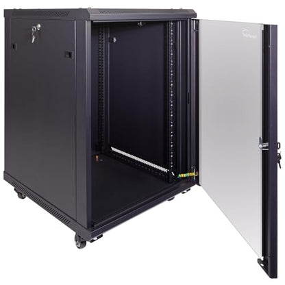 NavePoint 15U Server Cabinet Wall Mount Rack Enclosure with Caster Wheels, 2 Fans, Locking Glass Door, Removable Side Panels – 15U Network Cabinet 23.6” Deep, 19” Server Rack for IT Equipment - size: 15U - 600mm Depth