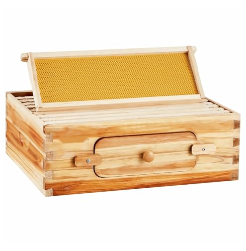 Bee Hive Medium Box Kit - Cedar Wood Langstroth Beehive with 10 Frames, Beeswax Coated, Acrylic Windows - Beginner & Pro Beekeepers