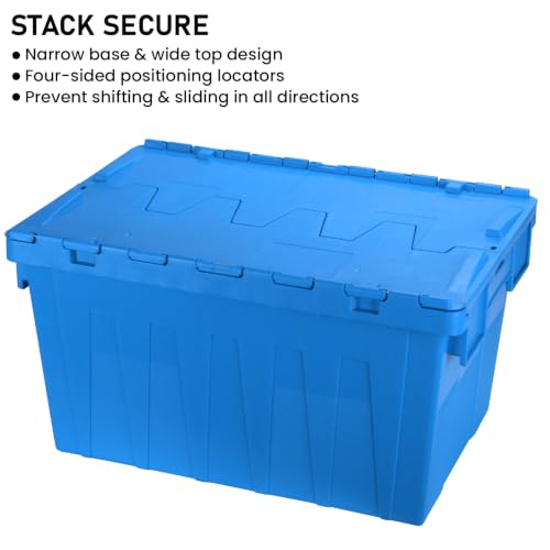 Storage Totes with Hinged Lids, 16 Gallon 6-Pack – Heavy-Duty Stackable & Nesting Bins with Attached Lid – Lockable 24x16x13 in Plastic Containers for Moving, Garage & Warehouse, Blue - color: 6 Pack