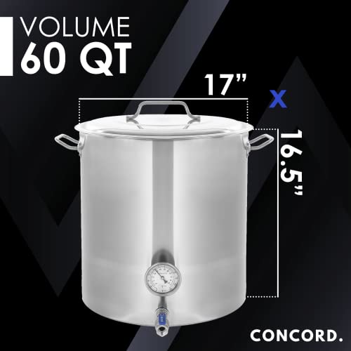 CONCORD Stainless Steel Home Brew Kettle Stock Pot (Weldless Fittings) (60 QT/ 15 Gal) - size: 60 QT/ 15 Gal