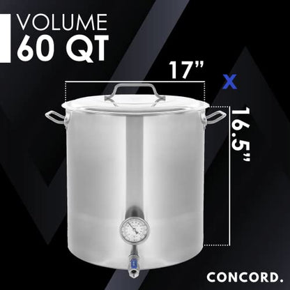 CONCORD Stainless Steel Home Brew Kettle Stock Pot (Weldless Fittings) (60 QT/ 15 Gal) - size: 60 QT/ 15 Gal