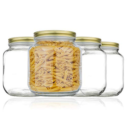 kitchentoolz Half Gallon Mason Jar Wide Mouth - 1/2 Gallon Big Mason Jars with Airtight Gold Metal Lid - 64 oz Glass Jar with Lid for Pickling, Fermenting, Canning - Made in USA, 4 Pack - color: Gold Lid