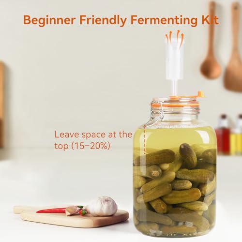 135 Oz Glass Fermentation Jars Kit - 2 Pack Kimchi Wide Mouth Fermenting Container with Airlocks, Sauerkraut Fermenter Making Set for Pickling Canning Sauce, Includes Recipes - size: 2 Pack 135 Oz