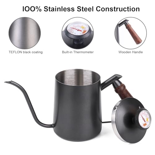 Generic Pour Over Kettle 304 Stainless Steel Gooseneck Kettle with thermometer, Good-Grade Easy-Clean, Suitable for Pour-over Coffee, French Press and Tea, 600ml - size: 600ML