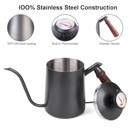 Generic Pour Over Kettle 304 Stainless Steel Gooseneck Kettle with thermometer, Good-Grade Easy-Clean, Suitable for Pour-over Coffee, French Press and Tea, 600ml - size: 600ML