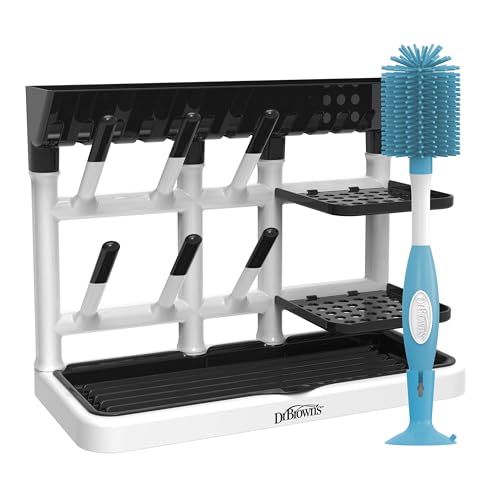 Dr. Brown's Baby Bottle Drying Tower, Stand-Up Drying Rack with Soft Touch No Scratch Baby Bottle Cleaning Brush, Blue