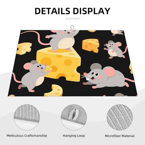 Cute Mouse Cheese Dish Drying Mat For Kitchen Counter Absorbent Reversible Drying Mats Microfiber Kitchen Countertop Protector Dishes Drying Pad Extra Large 18"X24" Dish Mat