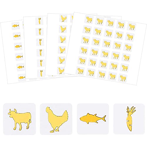 OLYCRAFT 2400Pcs 4 Styles Gold Meal Stickers 0.4 Inch Cow/Fish/Chicken/Carrot Meal Choice Stickers Place Card Sticker Wedding Banquet Indicator Sticker for Kitchen Party Supplies - color: Carrot/Rooster/Fish/Cow - Gold, size: 0.39 Inch