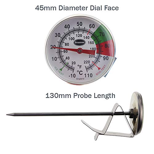 Brannan Frothy Milk Thermometer for Steaming Milk with 125 mm Stainless Steel Probe and Clip Barista Coffee Great for Frothing