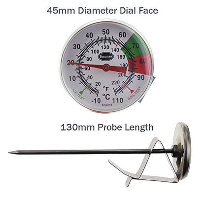 Brannan Frothy Milk Thermometer for Steaming Milk with 125 mm Stainless Steel Probe and Clip Barista Coffee Great for Frothing