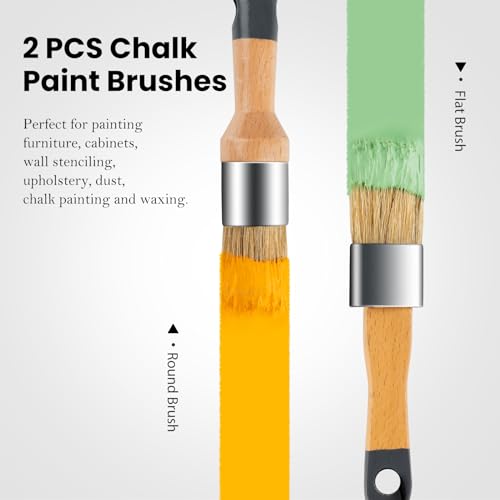 Chalk Paint Brush, 2 Pack Wax Brushes and Chalk Paint for Furniture DIY Art Crafts, Natural Bristle Round Oval Brush for All Painting and Waxing - size: Small Round, 2 Pack