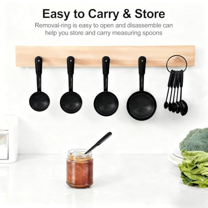 Bopei Measuring Cups and Spoons Set, Titanium-Plated Matte Black Stainless Steel 10 Piece for Cooking and Baking (5 Cups + 5 Spoons All Black) - color: All Black