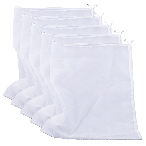 75 Micron Nylon Straining Bag Fine Mesh Food Strainer Bag, Multi Purpose Food Grade Filter Bag for Nut Milk, Juice, Cold Brew, Home Brewing (25.39" x 18.89", 5 Packs) - color: 5 Packs, size: 25.39" x 18.89"
