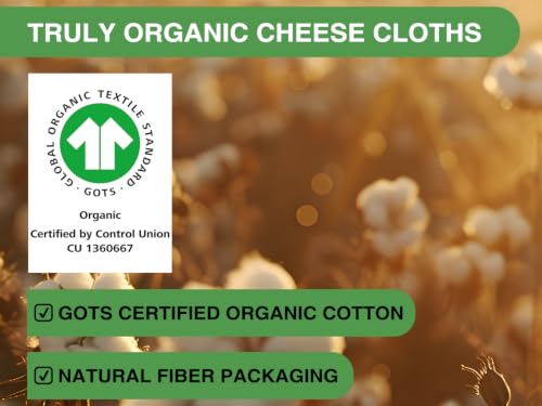 Organic Cheese Cloths, GOTS Certified, Grade 100, 36x36Inch, Reusable Cheese Cloth with Closed Edges Fabric Fine Mesh Cloth, Unbleached Cotton Muslin Cheesecloth for Straining,Cooking,Crafts - 9 Sq.Ft