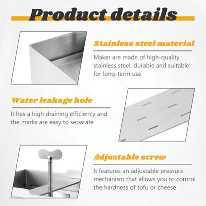 Stainless Steel Tofu Press & Paneer Maker with Presser Towel and Drip Tray for Homemade Tofu (6.3x4.72inch),Effortless Water Removal for Enhanced Texture & Flavor