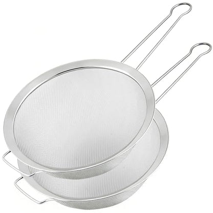 8.7" Large Fine Mesh Strainer Set with Sturdy Handle, Stainless Steel Sieve Flour Sifter, Kitchen Metal Colander for Rice, Quinoa, Pasta, Fruit, 2 Pack | Food Grade Stainless Steel, No Nust, Fine Mesh Strainer For Rice, Quinoa, Sifting Flour - size: 8.7"