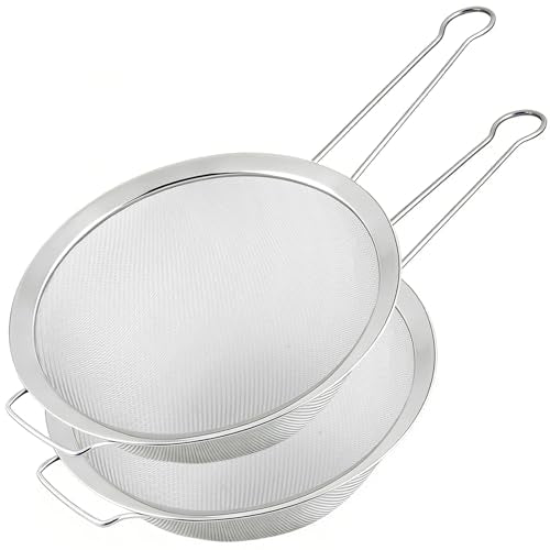 8.7" Large Fine Mesh Strainer Set with Sturdy Handle, Stainless Steel Sieve Flour Sifter, Kitchen Metal Colander for Rice, Quinoa, Pasta, Fruit, 2 Pack | Food Grade Stainless Steel, No Nust, Fine Mesh Strainer For Rice, Quinoa, Sifting Flour - size: 8.7"