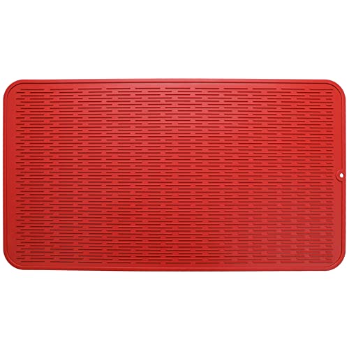 MicoYang Silicone Dish Drying Mat for Multiple Usage,Easy clean,Eco-friendly,Heat-resistant Silicone Mat for Kitchen Counter or Sink,Refrigerator or Drawer Liner Red 4XL 32 inches x 18 inches - color: Red, size: 32"L x 18"W