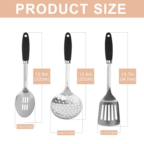 3 Piece Stainless Steel Cooking Utensils Set, Metal Slotted Spoon, Slotted Turner Spatula and Skimmer Set for Cooking, Frying, Serving, Dishwasher Safe - color: B-Silver Cooking Utensils