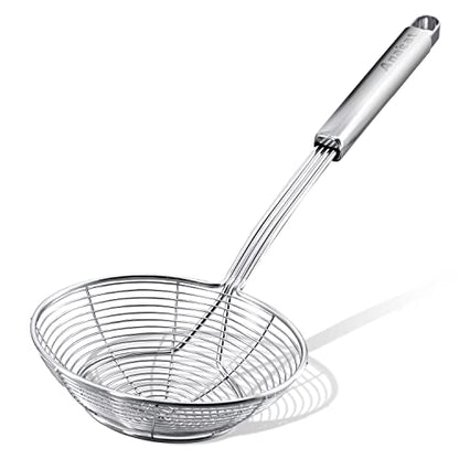 Anaeat Stainless Steel Spider Strainer Skimmer - Solid Kitchen Strainer Ladle with Long Handle for Cooking and Frying, Reinforced Double Coil Slotted Spoons for Pasta, Noodle, Spaghetti (5.5 Inch) - color: Double Coil 5.5 Inch
