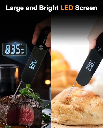 Charmline 0.5 Sec Instant Read Meat Thermometer Digital, 180° Auto-Rotating Display LED, Food Thermometer for Cooking, Baking and Grilling, Dual Battery Design for Longer-Lasting Performance